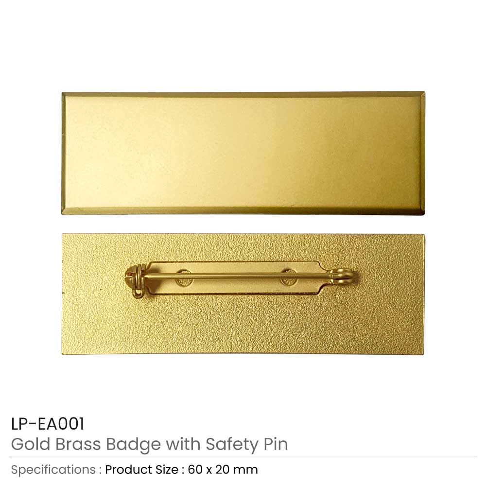 Gold Brass Name Badges with Safety Pin - Image 3